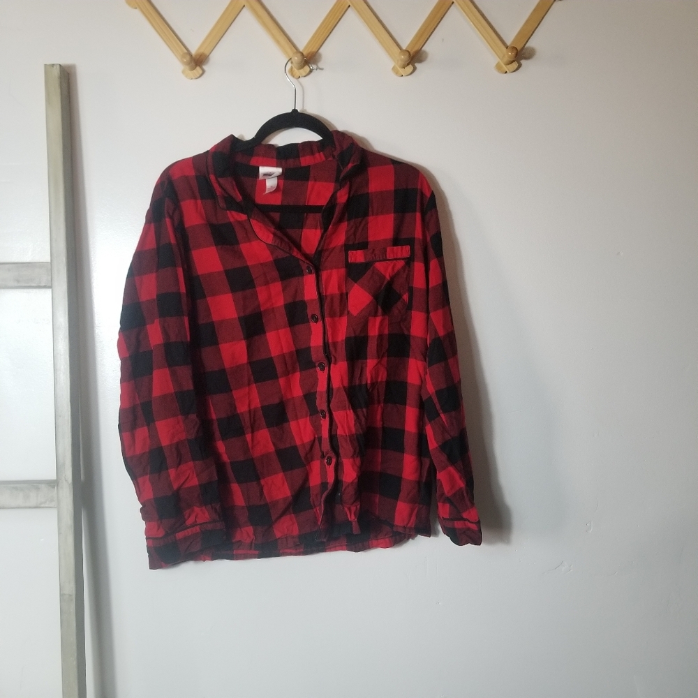 WONDERSHOP WOMEN'S RED AND BLACK PAJAMA BUTTON DOWN TOP SIZE XL